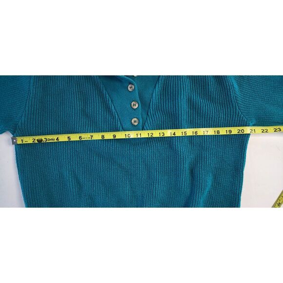 Vintage L.L. Bean Green 100% Cotton Quarter Button Henley Knit Sweater Sz M - Picture 6 of 7